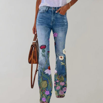 Luciana - Women's Breathable Flared Floral Summer Jeans