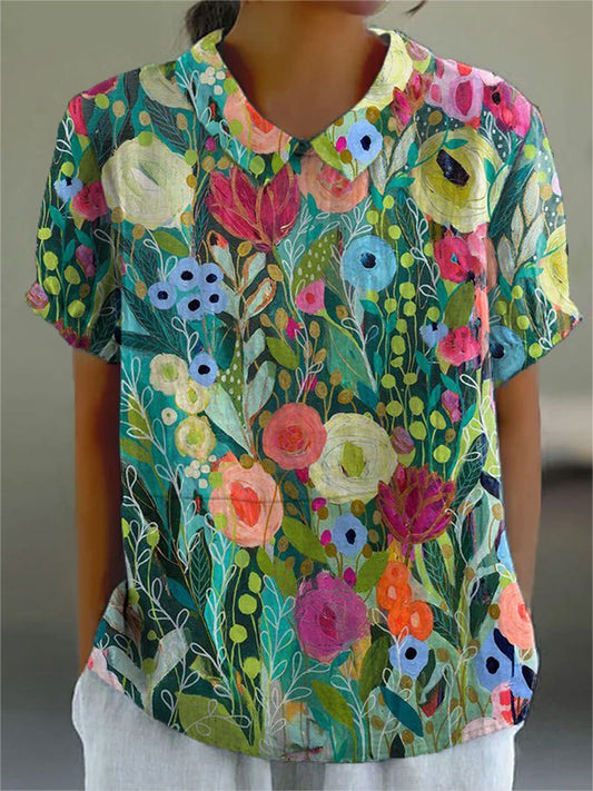 Arcangela | Breathable V-Neck Relaxed Floral Blouse