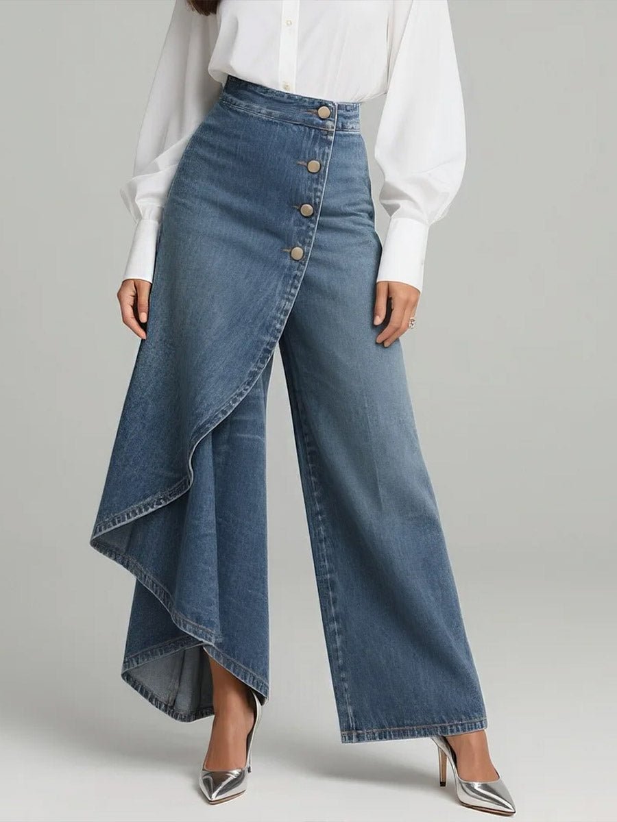 Olivia | Wide Leg Denim Pants High-Waisted Button Front Relaxed Fit