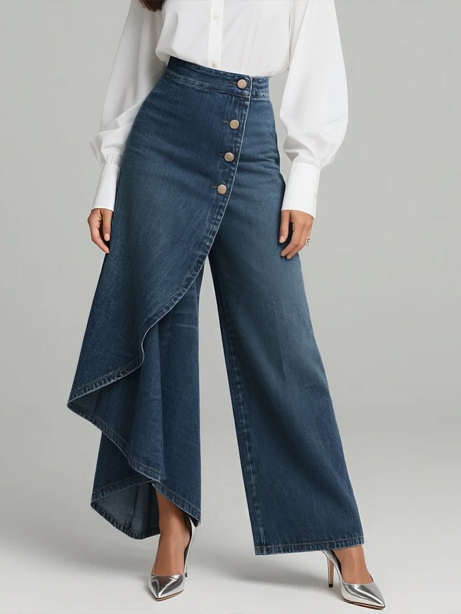 Olivia | Wide Leg Denim Pants High-Waisted Button Front Relaxed Fit