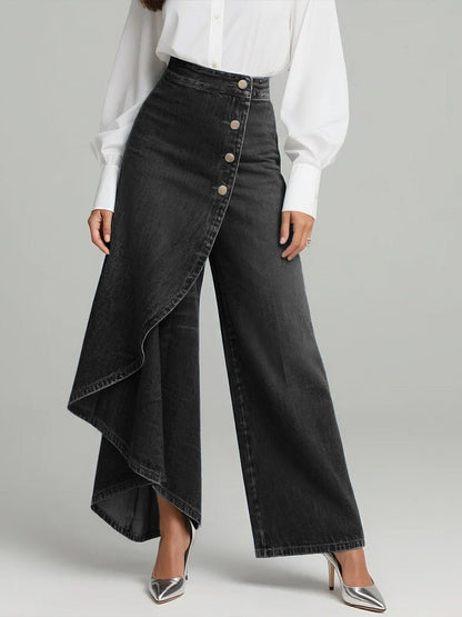 Olivia | Wide Leg Denim Pants High-Waisted Button Front Relaxed Fit