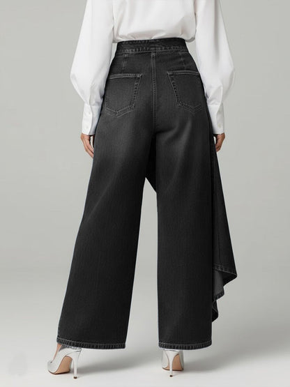 Olivia | Wide Leg Denim Pants High-Waisted Button Front Relaxed Fit