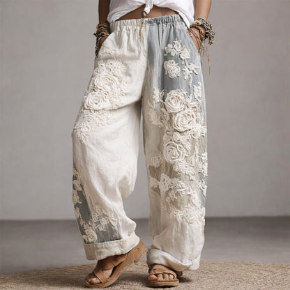 Camila | Wide Leg Pants Floral Embroidered Drawstring