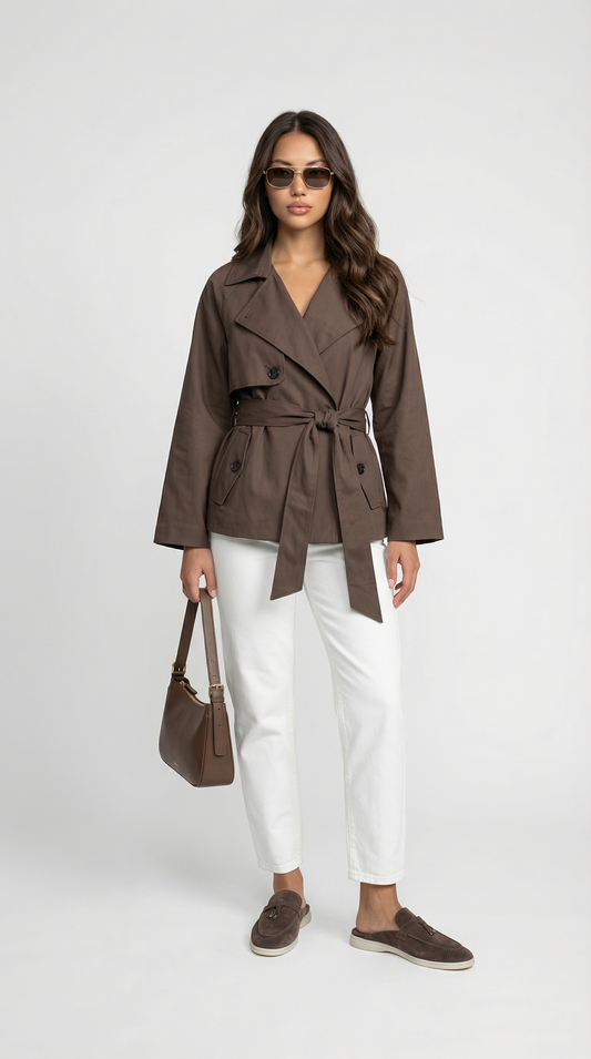 Vivienne | Women's Belted Double-Breasted Brown Trench Coat