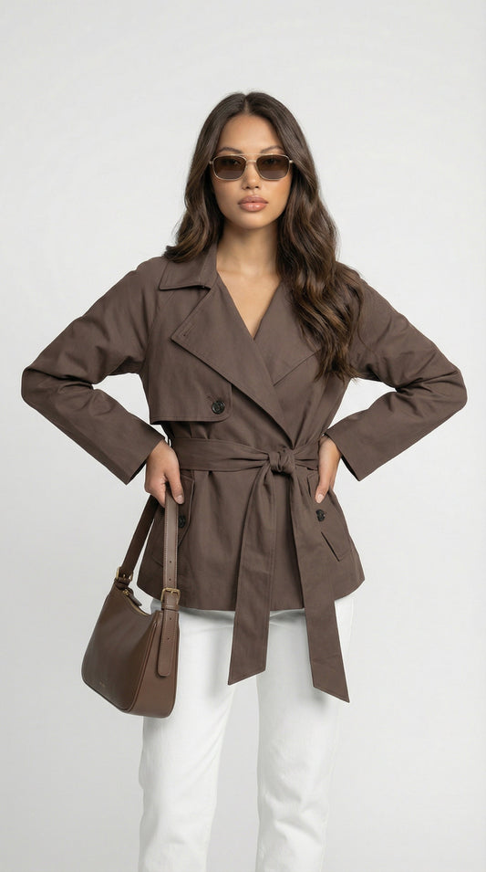 Vivienne | Women's Belted Double-Breasted Brown Trench Coat