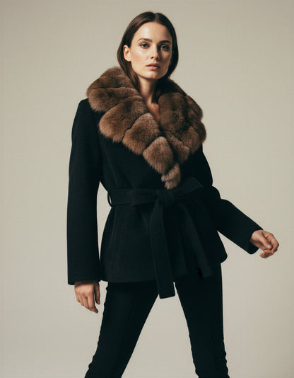 Ursula | Women's Black Plush Faux Fur Belted Coat