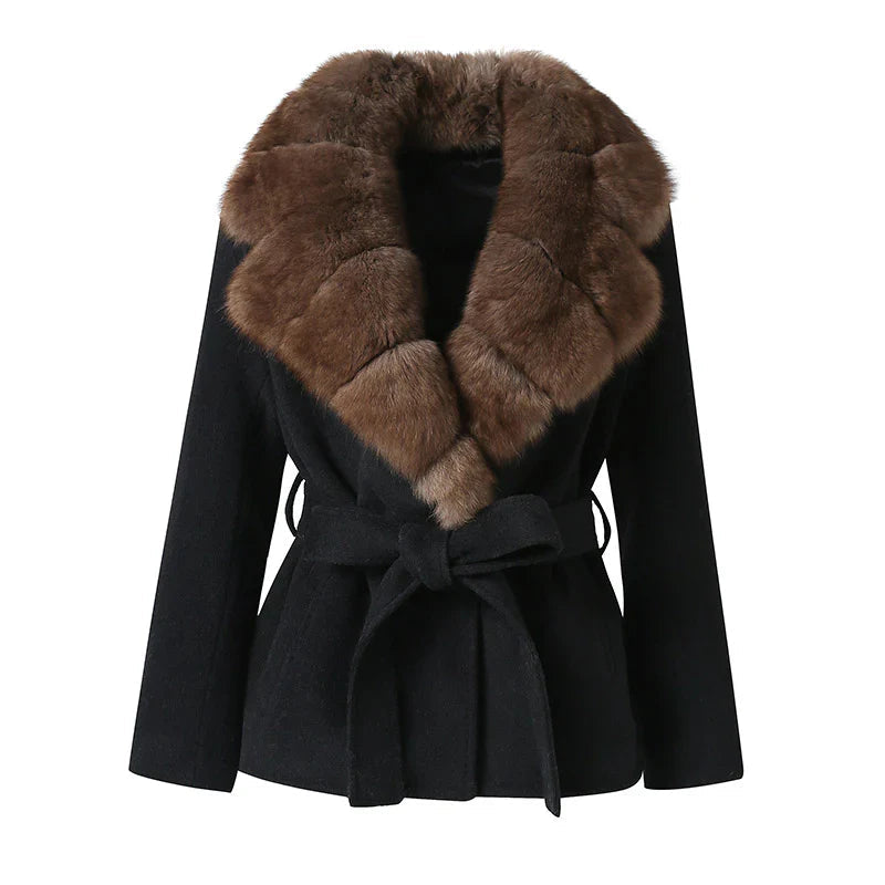 Ursula | Women's Black Plush Faux Fur Belted Coat