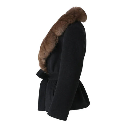 Ursula | Women's Black Plush Faux Fur Belted Coat