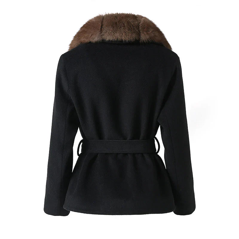 Ursula | Women's Black Plush Faux Fur Belted Coat