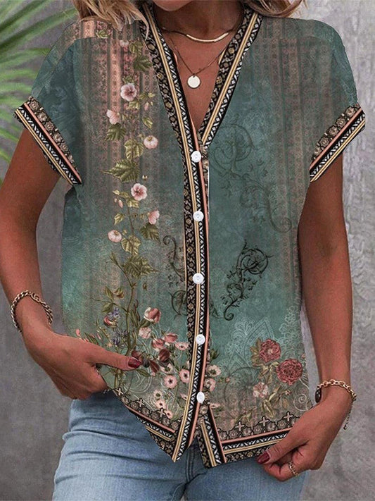 Annetta | Women's Breathable V-Neck Floral Blouse
