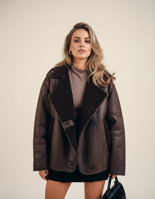 Katerina | Women's Brown Faux Leather Biker Jacket