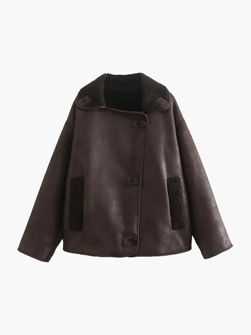 Katerina | Women's Brown Faux Leather Biker Jacket