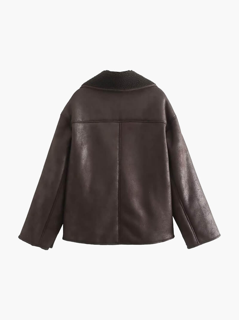 Katerina | Women's Brown Faux Leather Biker Jacket