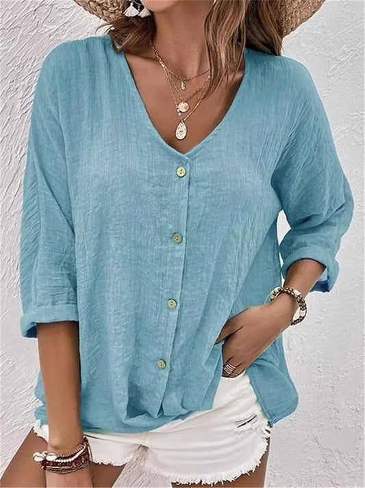 Argina | Women's Breathable Cotton V-Neck Relaxed Work Top
