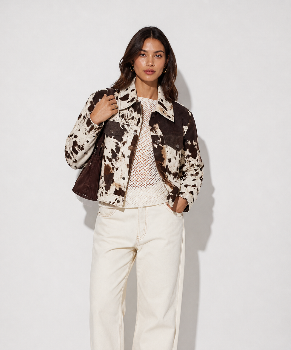 Cleo | Women's Bold Cow Print Pattern Statement Jacket