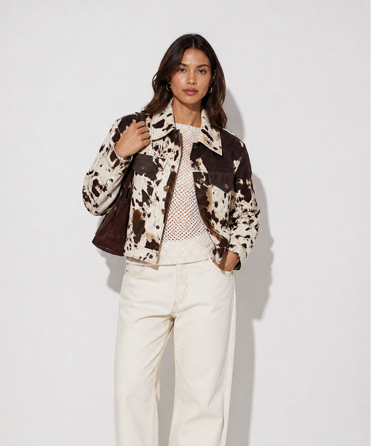 Cleo | Women's Bold Cow Print Pattern Statement Jacket