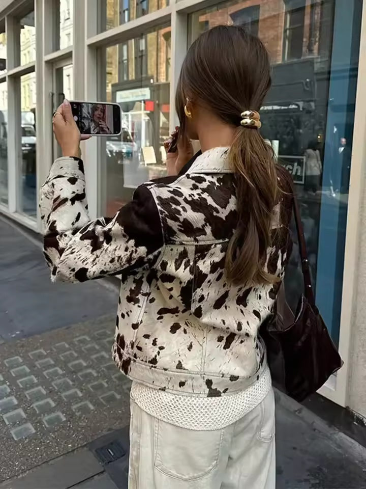 Cleo | Women's Bold Cow Print Pattern Statement Jacket
