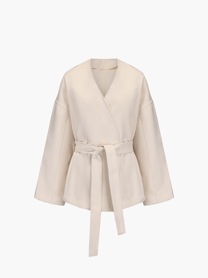 Odette | Women's Elegant Tie Waist Beige Tailored Coat