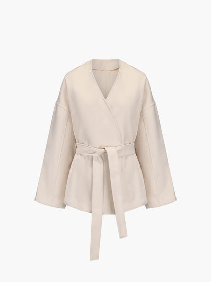 Odette | Women's Elegant Tie Waist Beige Tailored Coat