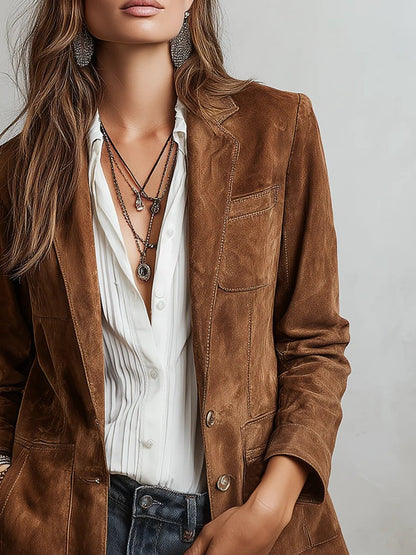 Olivia | Women's Faux Suede Blazer Tailored Fit Button Front