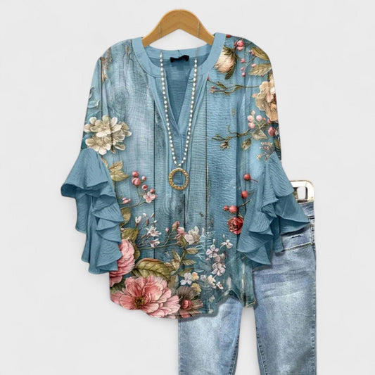 Antida | Women's V-Neck Floral Elegant Blouse