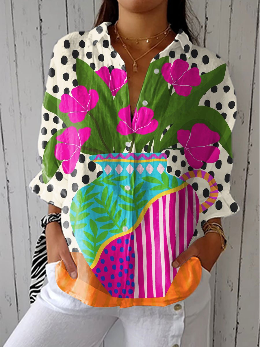 Emma | Women's Floral Print Button Front Blouse V-Neck