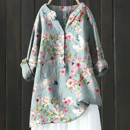 Camila | Women's Floral Tunic Top Long Sleeve Button-Up