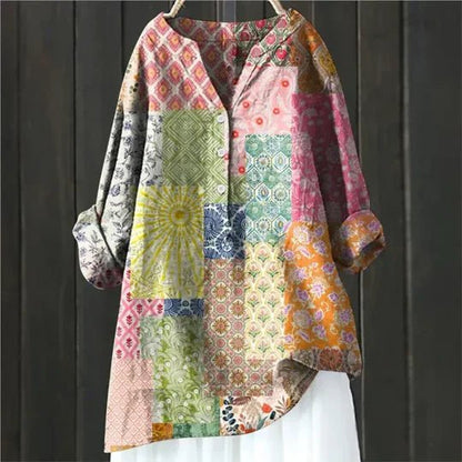 Camila | Women's Floral Tunic Top Long Sleeve Button-Up