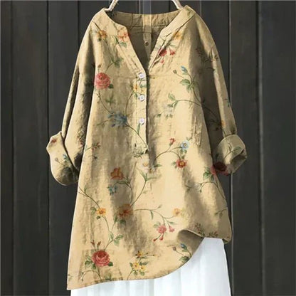 Camila | Women's Floral Tunic Top Long Sleeve Button-Up