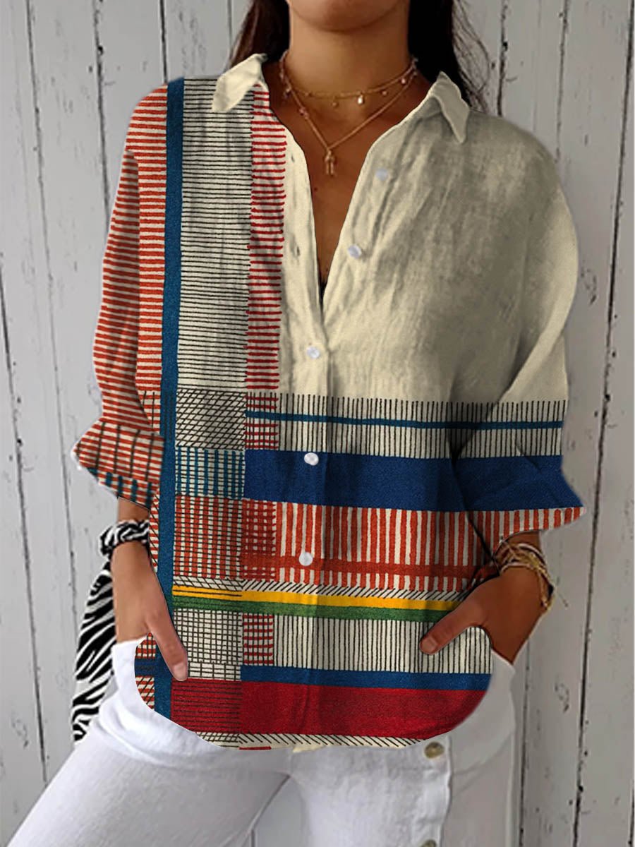 Madison | Women's Geometric Print Button-Up Blouse Long Sleeve