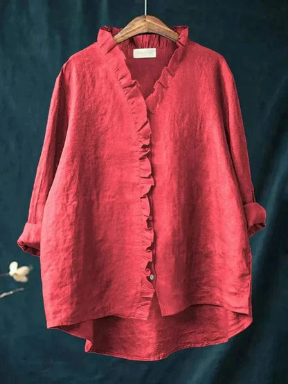 Olivia | Women's Linen Ruffle Blouse Relaxed Fit Breathable Summer