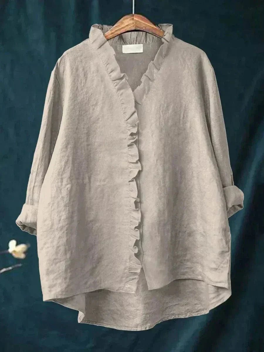 Olivia | Women's Linen Ruffle Blouse Relaxed Fit Breathable Summer