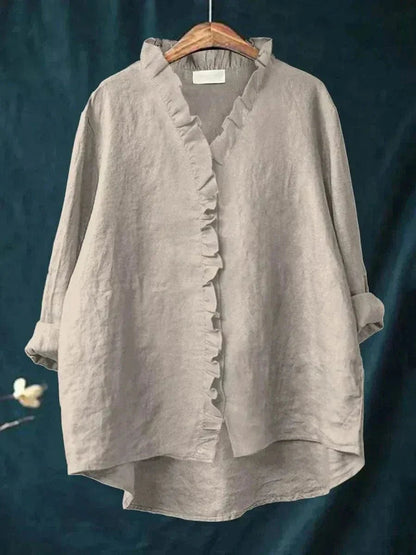 Olivia | Women's Linen Ruffle Blouse Relaxed Fit Breathable Summer