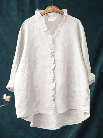 Olivia | Women's Linen Ruffle Blouse Relaxed Fit Breathable Summer
