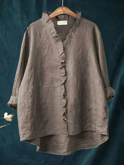 Olivia | Women's Linen Ruffle Blouse Relaxed Fit Breathable Summer