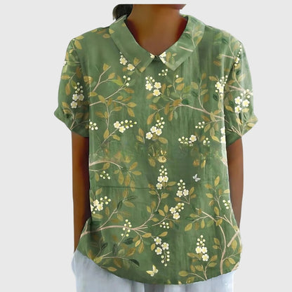 Grace | Women's Linen Short Sleeve Collared Blouse Relaxed Fit
