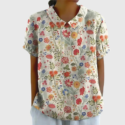 Grace | Women's Linen Short Sleeve Collared Blouse Relaxed Fit