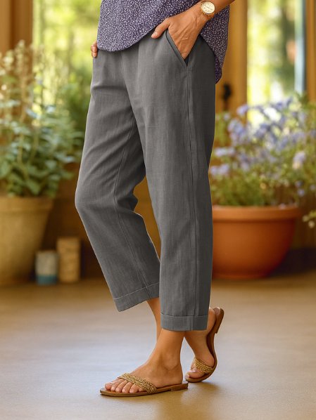 Rosina | Women's Breathable Linen Cropped Tapered Pants