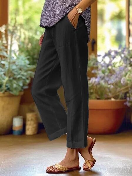 Isabella | Women's Linen Tapered Cropped Cuffed Pants