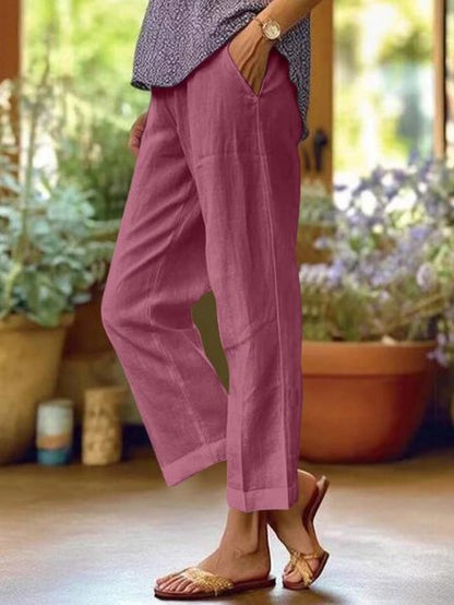 Isabella | Women's Linen Tapered Cropped Cuffed Pants
