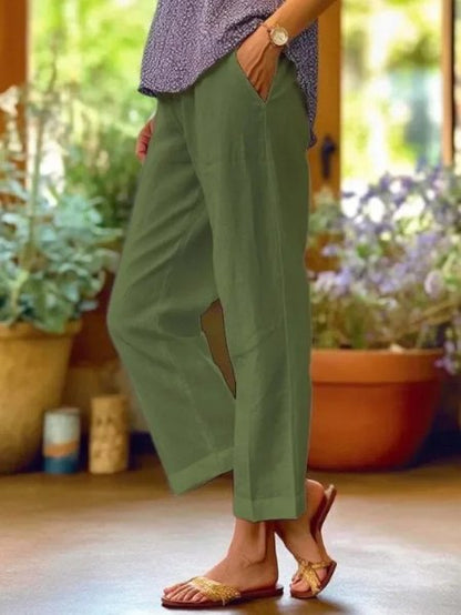 Isabella | Women's Linen Tapered Cropped Cuffed Pants