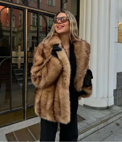 Rosalie | Women's Luxe Brown Faux Fur Oversized Coat