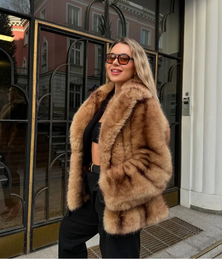 Rosalie | Women's Luxe Brown Faux Fur Oversized Coat