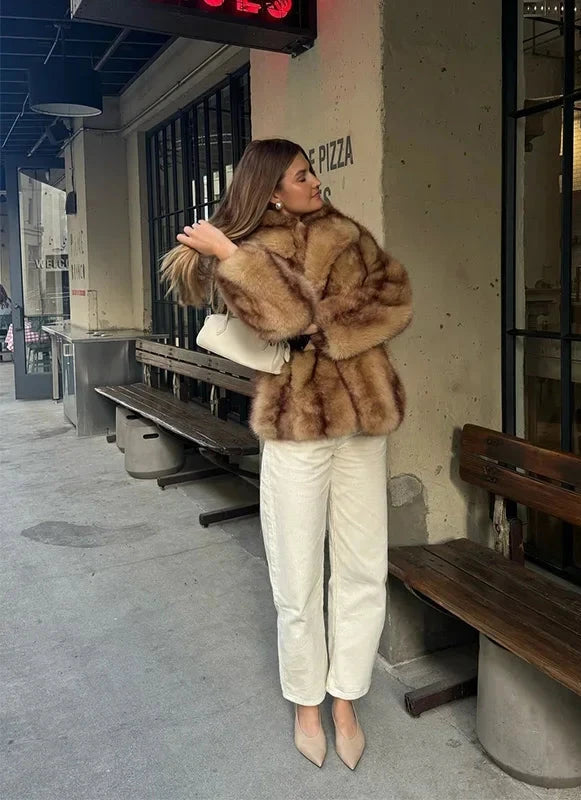 Rosalie | Women's Luxe Brown Faux Fur Oversized Coat