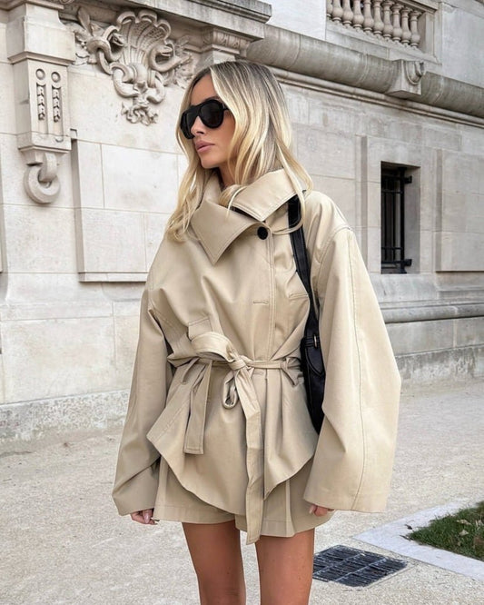 Mireille | Women's Oversized Belted Short Beige Trench Coat