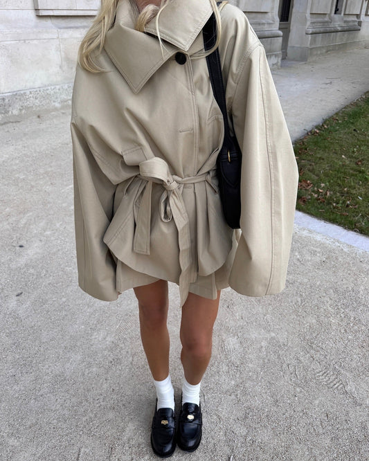 Mireille | Women's Oversized Belted Short Beige Trench Coat