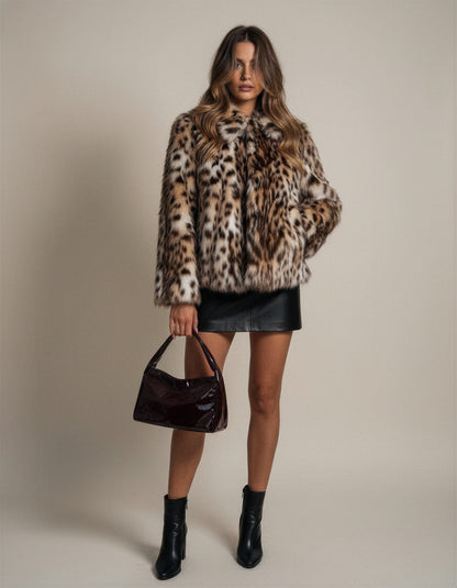 Josephine | Women's Plush Brown Faux Fur Cropped Jacket