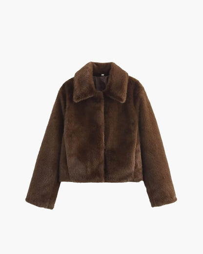 Florette | Women's Plush Brown Faux Fur Statement Jacket