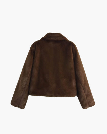 Florette | Women's Plush Brown Faux Fur Statement Jacket