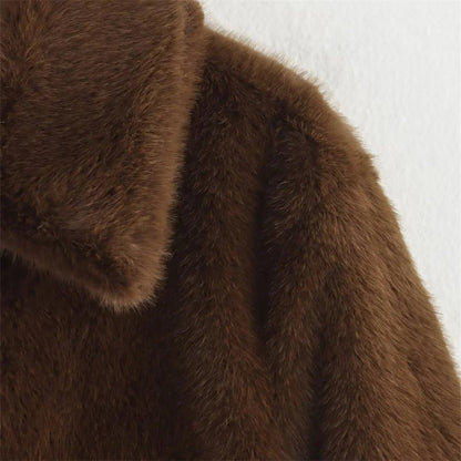 Florette | Women's Plush Brown Faux Fur Statement Jacket